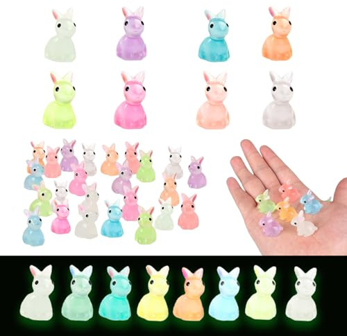 Figurines Miniatures Lumineuses Fluorescentes en Résine (24 Mini Lapins)