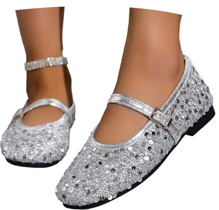 EQWIGKEIT Ballerine, scarpe da sposa da donna, lucide, piatte e per il tempo libero, comode slip on glitterate, eleganti scarpe da ballo classiche, con paillettes