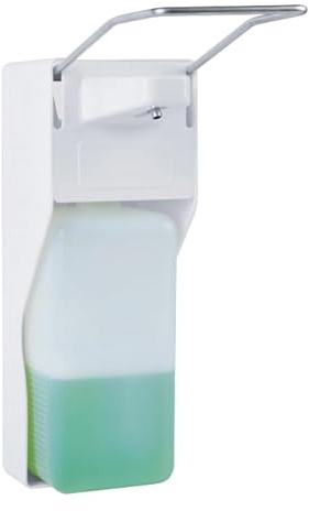 Distributore disinfettante 500 ml, dispenser per sapone da parete in alluminio con stampa gomito, fissaggio a parete per disinfettante e sapone per mani, bianco