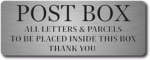 Post Box Sign, Letters and Parcels, Brushed Silver Aluminium, 20 x 7.5 cm | Adhesive stickers included, clear instruction for post boxes, doors and walls
