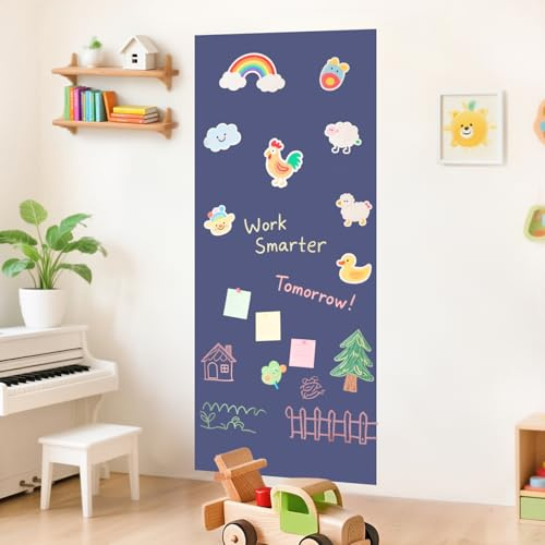 FUHSY Magnetischer Wandaufkleber, 120 x 45 cm, grau, blau, magnetische Tafel für die Wand, abziehen und aufkleben, selbstklebende Tafel für Spielzimmer, Heimbüro
