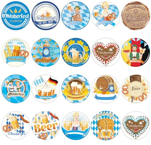 20 Stück Oktoberfest Button Accessoires Bayerischer Anstecknadeln Pin | Oktoberfest Anstecker Broschen Oktoberfest Deko, für Dirndl Tracht Bayern Damen Outfit