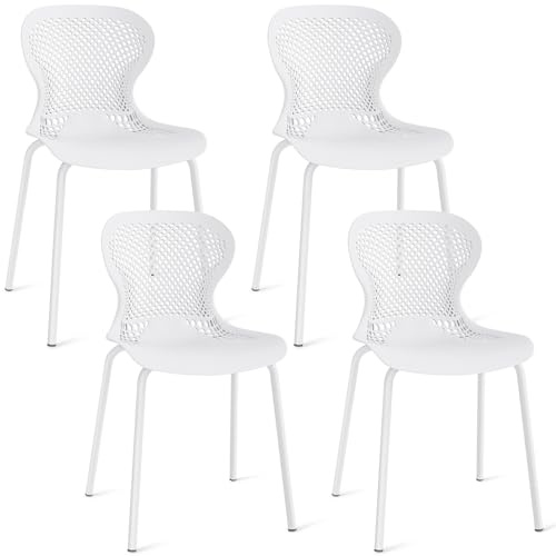 JIJIAN Set di 4 Sedie Sala da Pranzo Impilabili in Plastica, Bianco | Sedia da Cucina con Gambe in Metallo, Sedie da Giardino per Sala da Pranzo, Soggiorno, Giardino, Balcone e Terrazza, Nero