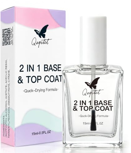 2-i-1-baslack & topplack nagellack, transparent underlack och överlack, högglansig finish, snabbtorkande, långvarigt färgskydd, förhindrar flisning och blekning, utan UV-lampa