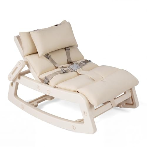 COSTWAY Silla Mecedora para Niños, Sillón Reclinable Infantil con Respaldo Ajustable, Cojín Extraíble y Lavable, Arnés de Seguridad, Mecedora para Niños de 6+ Meses, Guardería Sala de Juegos (Beige)