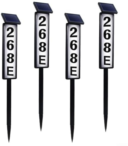Girftong Solar House Number Sign, Waterproof LED Illuminated for address Plaque With Stake, Adjustable Height For Outdoor Yard Garden, 3-Color Light Options, White(2)