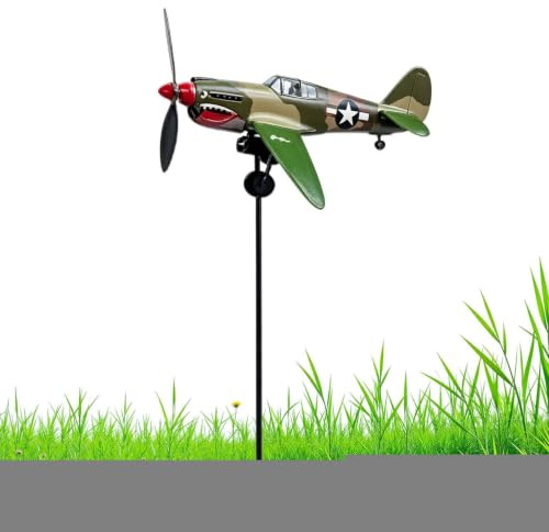 Girouette Avion en Métal - Sculpture Cinétique Rotative Fluide | Décoration Jardin De Chasse Bouche Requin 2D Flat| Moulin À Vent Hélice Extérieur Unique pour Cour Parc Ferme Maison De Plage
