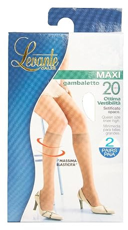 LEVANTE Gambaletto donna 2 paia 20 den 22 dtex setificato opaco comfort taglie conformate articolo MAXI 20 GAMBALETTO, Moka, Taglia unica