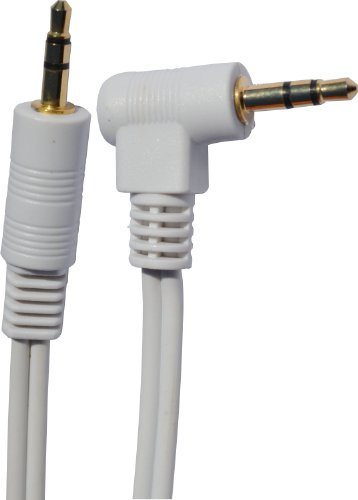 rhinocables 3.5mm Stereo Jack Right Angled to Straight Male Aux (1m, White) | Gold Plated Connectors, Suitable for Headphones, Car Audio, Prevents Cable Bending