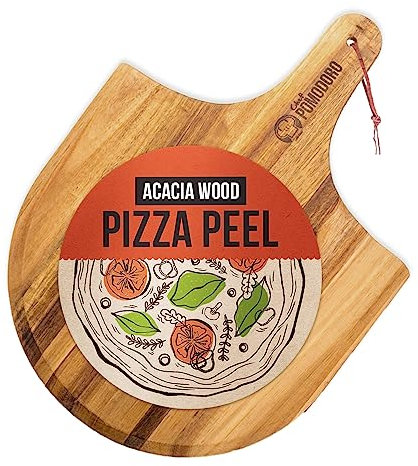 Chef Pomodoro Pizzaschieber – Pizzaschieber Holz (Akazienholz) – Pizzaschaufel - Pizzaschieber mit Holzgriff – Pizzaschieber für Pizzastein – Perfekt als Pizzabrett & Pizza Schieber – 44,5 cm x 30 cm
