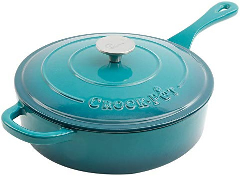 Crock-Pot Artisan 3.5 Quart Enameled Cast Iron Deep Sauté Pan, Teal Ombre