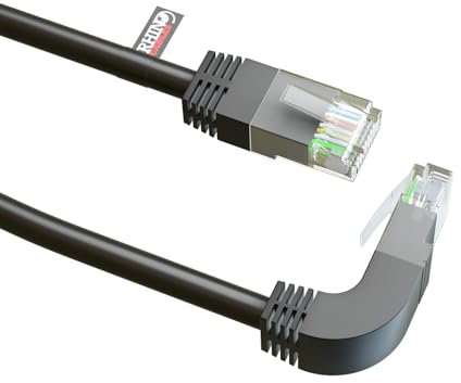 rhinocables RJ45 Network Cable Straight to Right Angle DOWN 90 Degree CAT5e Ethernet Network Lead (2m)