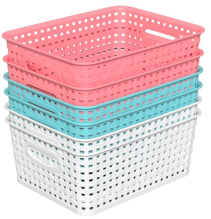 Tstorage Weave Organizer Plastic Storage Baskets, 6 Pack