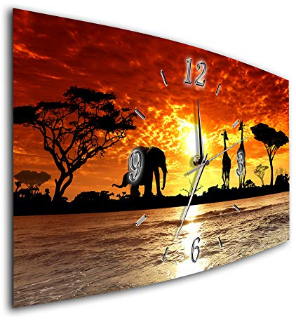 BM Funk Quarz Wanduhr Funkwanduhr Funkwanduhren Funkuhr Funkuhren kein Ticken lautlos geräuschlos leise modern ohne Tickgeräusche groÃŸ XXL Wohnzimmer Küche Afrika Wildnis Elefanten 7102-1a