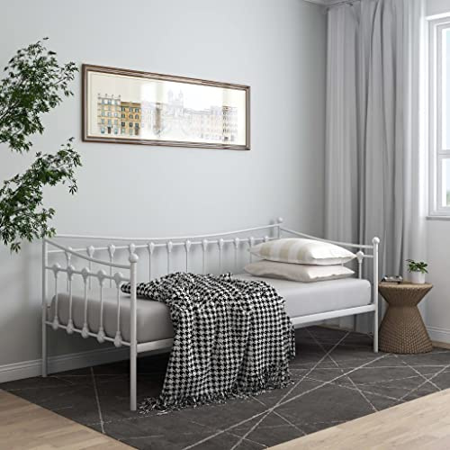 vidaXL Schlafsofa Bettgestell Tagesbett Metallbett Bettsofa Einzelbett Bett Gästebett Sofabett Sofa Couch Jugendbett Weiß Metall 90x200cm