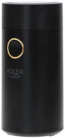 Adler AD 4446bg Elektrische Kaffeemühle aus Edelstahl, 150 W, Füllmenge bis zu 75g, Mühle für Kaffeebohnen, Kaffeemühle mit Sicherheitsblockade, schwarz-golden