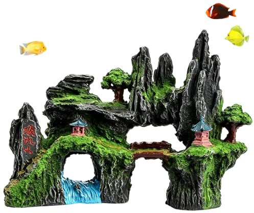 Toolzia Aquarium-Steingarten-Ornament, großes Aquarium-Ornament, Felsen, Aussicht, künstliche Berglandschaft, Dekorationen