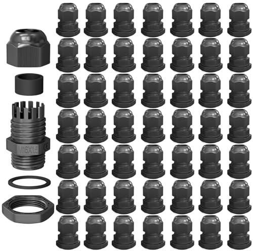 hb-digital 50х kabelskruvanslutning M16 för 4–8 mm kabeldiameter IP68, damm- och vattentät med gummitätning motmutter klämlameller stopputtag isolering kabelinföring – svart