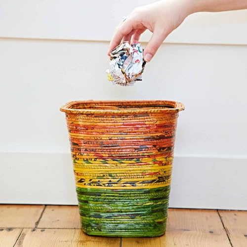 Recycling Zeitungskorb Papierkorb | bunt und einzigartig | handgefertigt, fair gehandelt und nachhaltig (Orange/Gelb/Grün)