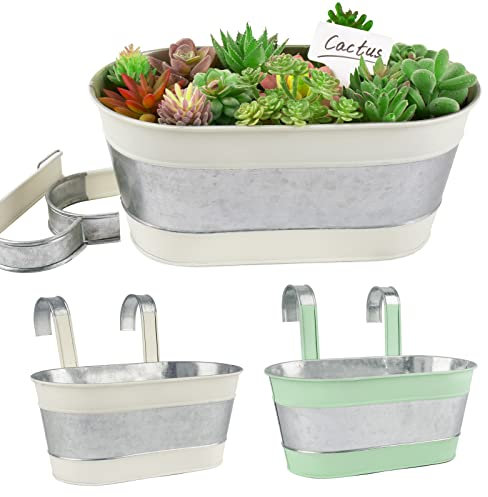 VINFUTUR 4 Stücke Hängeblumentöpfe Blumentöpfe zum Aufhängen mit abnehmbaren Haken Balkon Blumentöpfe Metall Hängende Blumenampel für Balkon Geländer Wand Gartendeko