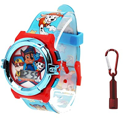 Paw Patrol Kids Flashlight LCD Watch & Flashlight Set – Chase, Marshall, Rubble Character Design, Digital Display, Light-Up Feature, Adjustable Strap, Fun for Young Fans – Fits Wrists 5.5” to 8”