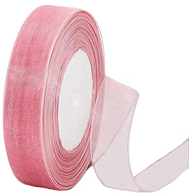 45m Organzaband Rosa 20mm Breit Chiffo Geschenkband,Transparentes Organza Bänder Chiffonband Schleifenband Dekoband Geschenkverpackung Deko Band Tüllband für Weihnachten Hochzeit Taufe Geburtstag