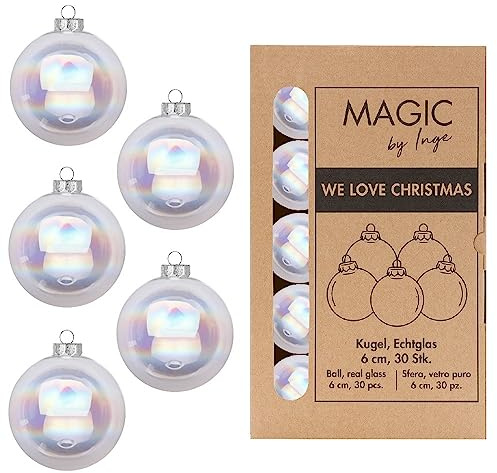 Weihnachtskugeln Glas 6cm x 30 Stück in Kartonbox Christbaumkugeln Klar Irisierend