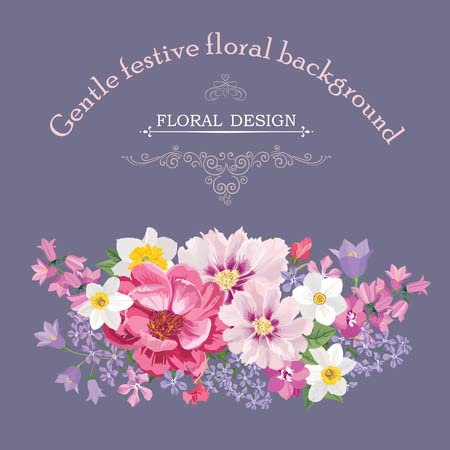 adrium 46073591 Tableau composite en aluminium 40 x 40 cm - Cadre floral avec fleurs d'été - Bouquet avec rose, jonquilles, œillets, lilas et fleurs sauvages - Carte de vœux vintage (46073591)