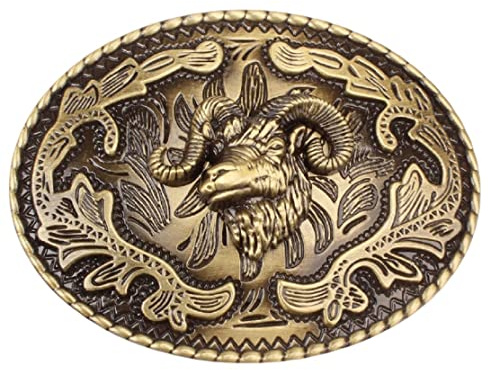 Ziege Gürtelschnalle für Männer, nordische Wikinger Ziege Schaf Kopf Gürtelschnalle, Gold Ziege Skull Oval Gürtelschnalle, Western Cowboy Gürtelschnalle, Punk Tier Gürtelschnalle