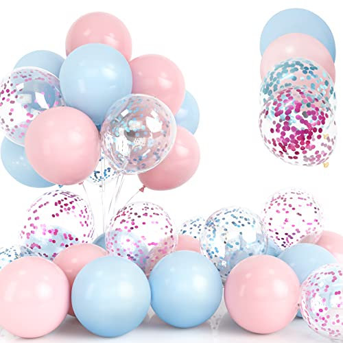 30Pcs Palloncini Rosa e Azzurro, 12 Pollici Blu Rosa Confetti Palloncini, Lattice Elio Rivelare il Genere Palloncini per Compleanno Matrimonio Anniversario Bambini Baby Shower Feste Decorazioni