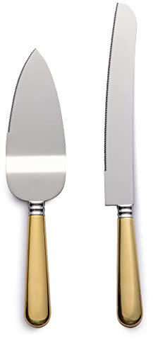 WIFUN Tortenheber und Kuchenheber-Set, Edelstahl-Kuchenschneider und Hochzeits-Servier-Kuchenschneider mit gezackten Kanten für Kuchen, Pizza, Obstschneiden (Gold)…