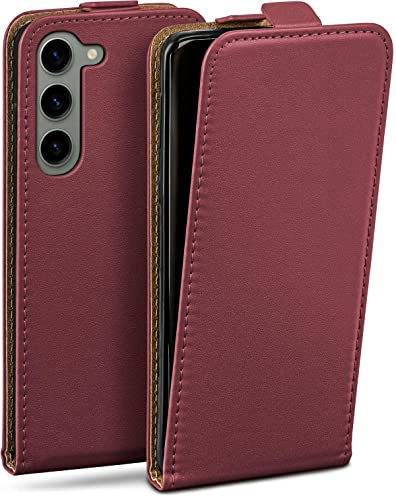 moex Flip Case für Samsung Galaxy S23 Hülle klappbar mit 360 Grad Schutz, Handyhülle mit Displayschutz, PU Leder Handytasche Lederhülle, Flip Case Cover Klapphülle, Weinrot