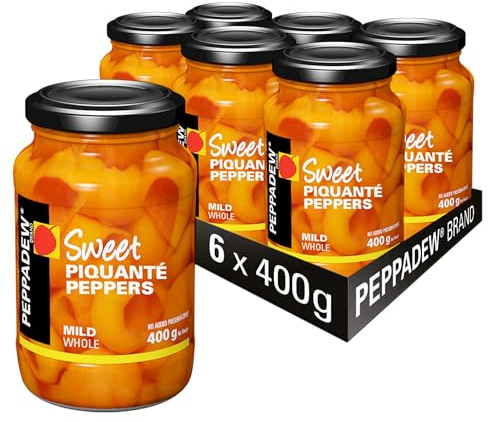 Peppadew Peppers, Mild Whole Yellow Piquanté Peppers, Vegan, Gluten Free, Sweet Spice, Perfect for Tapas Dishes, Bar Snacks and Nibbles, Pack of 6 Jars x 400 g