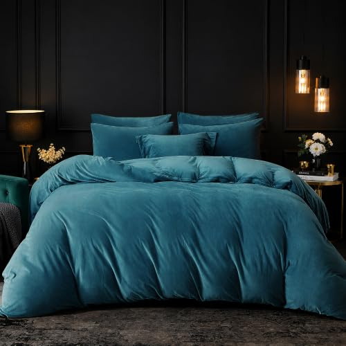 Luowei Warme Bettwäsche 200x200cm Fleece Winter Weich Plüsch Bettwäsche 3-Teilig Petrol Kuschelige 200 g/m² Fleece Bettbezug Set für Schlafzimmer mit Reißverschluss und 2 Kissenbezüge 80x80cm