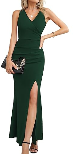 Laughido Vestido Largo de cóctel para Mujer, Vestido de Fiesta, Vestido de Verano, Festivo, Elegante, Bodycon Largo, Verde Oscuro, XL