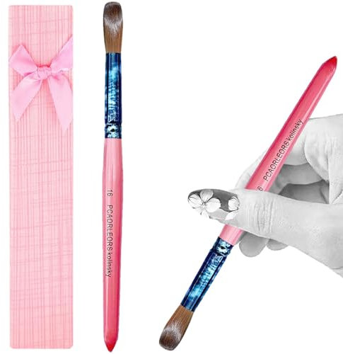 PCAORLEORS Pennello Acrilico Per Unghie Pure Kolinsky Zibell Con Manico In Legno Rosa E Tubo Di Rame, Spazzola Gialla Rotonda Per Forza Acrilica Ed Estensione Delle Unghie #10,12,14,16,18 (#10)