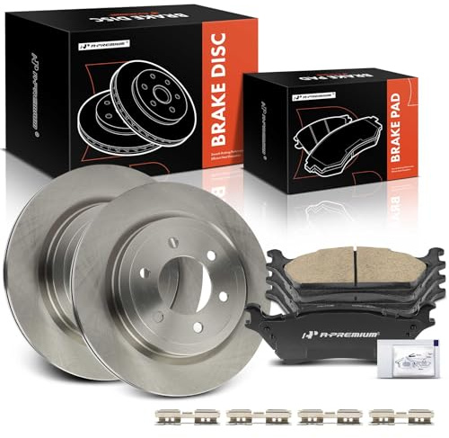 A-Premium 13.22 inch (336mm) Rear Vented Disc Brake Rotors + Ceramic Pads Kit Compatible with Select Ford and Lincoln Models - F-150 F150 2018-2019, Expedition 2018-2021, Navigator 2018-2021, 6-PC Set