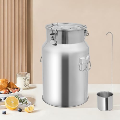 Pot à lait en acier inoxydable de 18 l avec double boucle de verrouillage, fûts de stockage scellés, pichet à lait avec anse de transport, récipient à lait avec couvercle anti-fuite pour lait, vin,