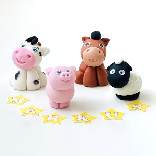 Edible Farm Animals Set Yellow Cake Toppers-3D Sugar Fondant Figure-Kids Birthday Decorations- Handmade (Personalised) Present (farm + name)