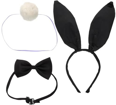 Housoutil Hasenohren Schwarz, 1 Satz Hasenohren Fliege Plüsch Hasenschwanz, Haarreif Schwarz Für Ostern Kostümpartys, Cosplay, Karneval