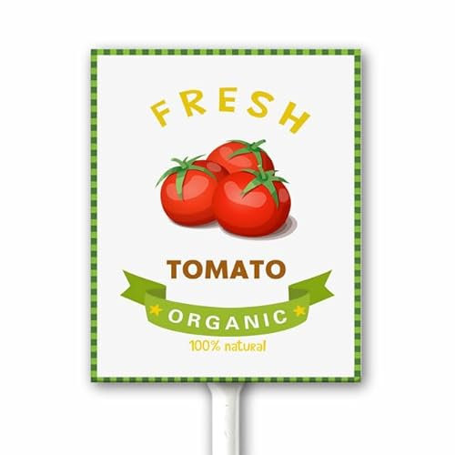 Gartenschild im Vintage-Look, Tomaten-Gemüse-Gartenschild, Metallschild mit Pfahl, perfekt für Kräuter, Blumen, Gemüsegarten, Dekoration für Bauernhaus, rostfreies Aluminiumschild mit Pfahl, 20 x 30