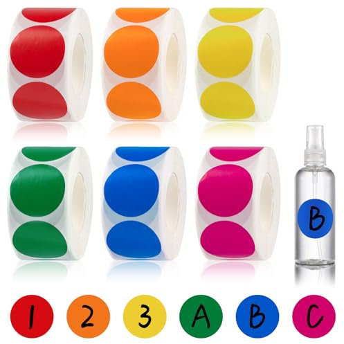 Hopton 3000 Stück Klebepunkte Bunt, 25 mm Punkte Aufkleber 6 Farben, Markierungspunkte Sticker, Runde Aufkleber für DIY Büro Wird zum Markieren, Kategorisieren und Warnen verwendet(6 Rollen)