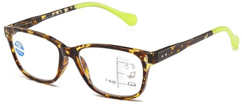 Lanomi Mode Gleitsichtbrille Damen Herren Progressive Multifokale Gleitsicht Lesebrille Blaulichtfilter Federscharnier Rechteck Multifokus Brille Schildpatt Rahmen Gelb Arm Gleitsichtbrille 3.0