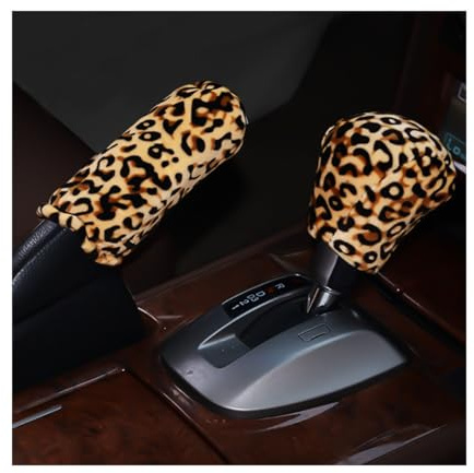 CGEAMDY Fundas Palanca Cambio Marchas Coche Universal, Funda Felpa Freno Mano, Funda Universal Felpa Freno Mano, Juego Fundas Pomo Palanca Cambios, Funda Freno Mano Estampado Leopardo(Oro)