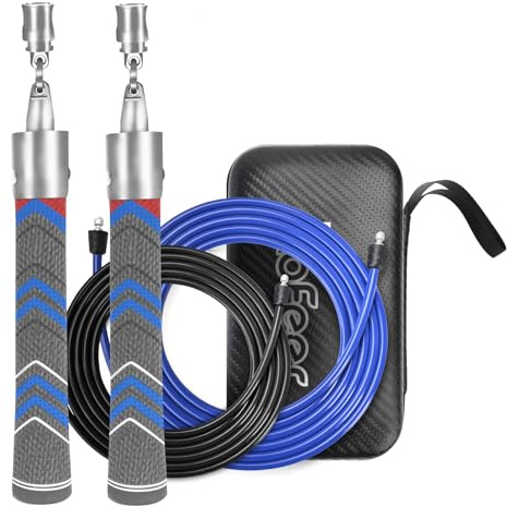 Gewichtetes Springseil für Männer und Frauen mit 279,4 cm und 259,1 cm abriebfestem Kabel, Φ = 6 mm Kreuzseil, Springseil mit Gummigriff, 360-Grad-Drehung, verhedderungsfrei, geeignet für Fitness