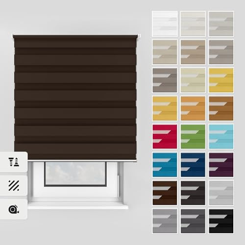 Estika Doppelrollo mit Bohren 140x220 cm Farbe: Braun, Rollo Deckenmontage und Wandmontage Fenster rollos für innen, Jalousien Fenster, Tür Rollo