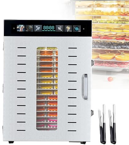 forplubossmmp Deshidratadores De Alimentos De 16/20 Capas, Máquina Secadora De Alimentos Eléctrica, Máquina Secadora De Carne Seca De Acero Inoxidable (con 2 Pinzas para Frutas),16-Layer