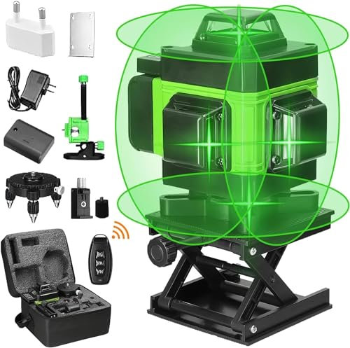 Kreuzlinienlaser, 4 x 360° Laser Wasserwaage Selbstnivellierenden, Multifunktionaler 4D-Laser mit 16 Linien, USB-wiederaufladbares Bau Fadenkreuz L-aser Wasserwaage für Verlegung Bodenfliesen (Grün)