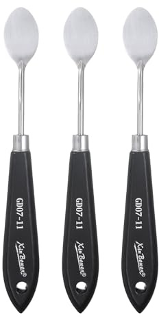 sourcing map 3pcs Palette Knife Painting Tool 7.28 Stainless Steel Pointed Blade Spatula Painting Pallet Knife with Hole Design Beech Wood Handle for Oil Acrylic Canvas, Black/Silver