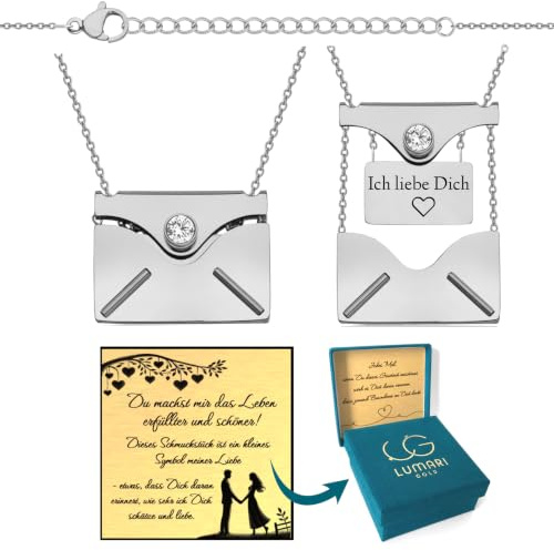Personalisierte Halskette mit Gravur – Kette mit Wunschtext, Namen, Initialen oder Datum – Briefumschlag Anhänger zum Öffnen mit Karte – Geschenk für Freundin, Mama, Frau, Tochter – Edelstahl